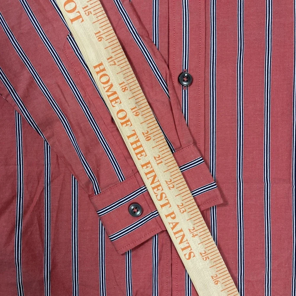 Banana Republic Mens Button Up Shirt Medium Coral Striped Relaxed Fit Casual